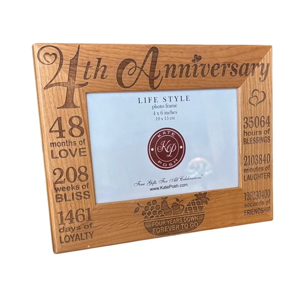 KATE POSH 5th Anniversary Engraved Natural‎ Wood Picture Frame Gifts NEW